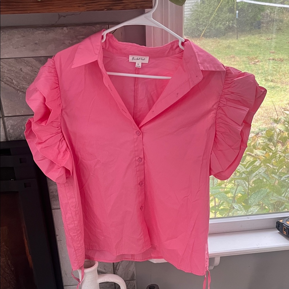 BUCKETLIST Pink Puff Sleeve Blouse